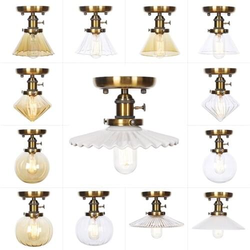 Simple LED E27 Ceiling light Gold bronze Bedroom living room lamp Decorative glass ceiling lamp 4W AC110V 220V light fixture