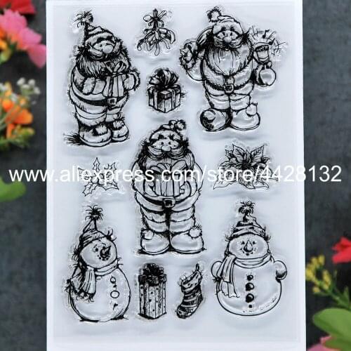 Merry Christmas Santa Flowers Snowman Giftbox Sock Scrapbook photo cards rubber stamp clear stamp transparent stamp 9081639