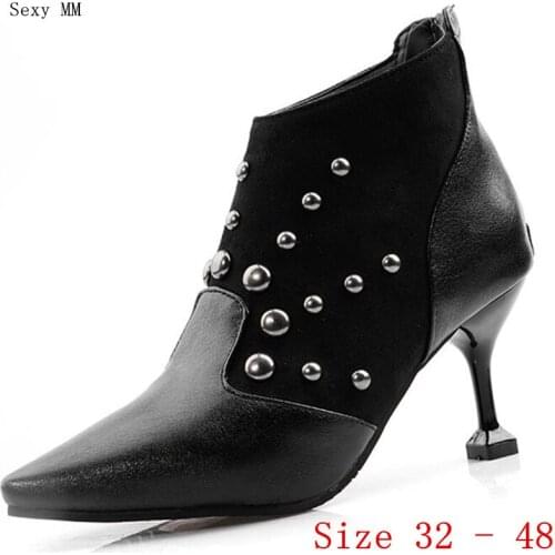 Spring Autumn High Heels Ankle Boots Women Short Boots Ladies Shoes botas botte femme Small Plus Size 32 - 48