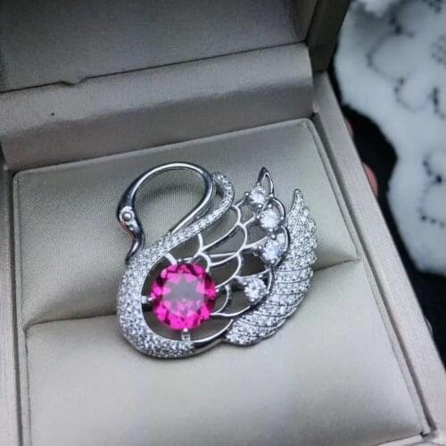 Natural And Real Swan Pink Topaz brooch Free shipping Natural real Pink Topaz 925 sterling silver brooch