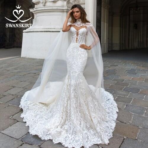 SwanSarah Appliques 2 In 1 Mermaid Wedding Dress 2021 Sweetheart Lace Illusion Customized Princess Bride Vestido De Novia F267
