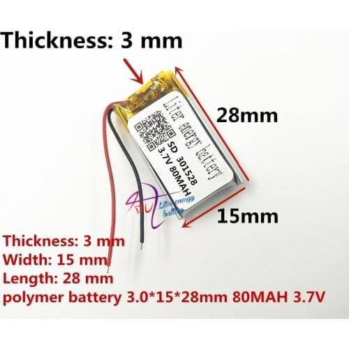 301528 031528 80MAH 3.7V Bluetooth smart Watch Bracelet self timer lithium battery factory direct sales