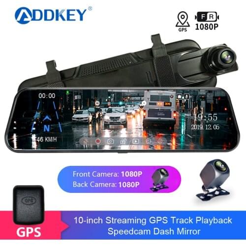 ADDKEY 10-inch Stream GPS track Speed Coordinate Car DVR Dual Lens Touch Screen Full HD 1080P Dash Cam rear view Video Recorder