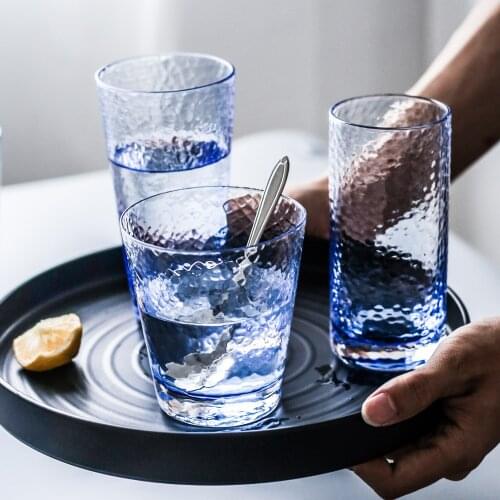 Japanese hammer mesh light blue glass online celebrity water cup tea cup milk juice cup household drinking water cup