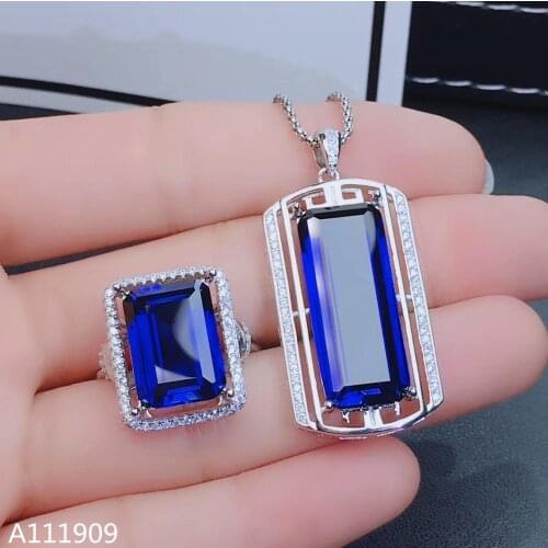 KJJEAXCMY boutique jewelry 925 sterling silver inlaid Natural sapphire pendant necklace ring ladies suit support detection