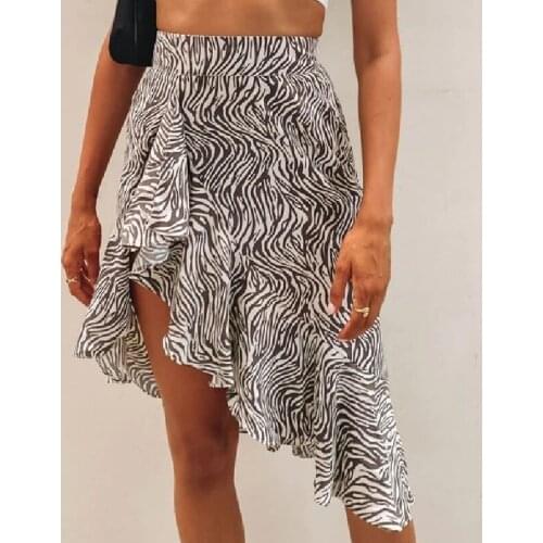 Sexy Zebra Ruffle White Women Skirts High Waist Streetwear Irregular Patchwork Dovetail Skirt Summer Casual Skirts Fashion 2021