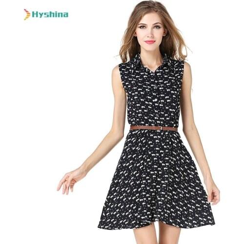 Womens Cotton Dress Summer Slim Thin Waist Sleeveless Print Midi Dress