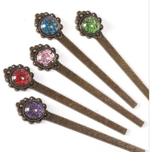 1PCS/lot 20mm Chinese style brass alloy bookmark real flower three-dimensional custom pattern small gift stationery ruler