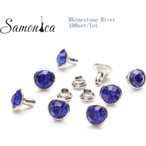 100Set 6mm Royal Blue Copper Spikes and Studs Crystal Rhinestone Rivets For Leather Clothes Bags Shoes DIY BeadDecorative Crafts