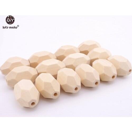 Lets Make Unfinished 100pc Chew Wood Beads Geometric Polygon Beads 32*22mm DIY Teething Nursing Necklace Jewelry Wooden Teether