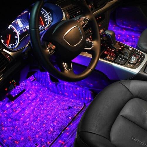 4PCS LED Car Interior Starry Light Atmosphere USB Flash Strobe Lights Under Dashboard Sound Active with Remote Control DC 5V