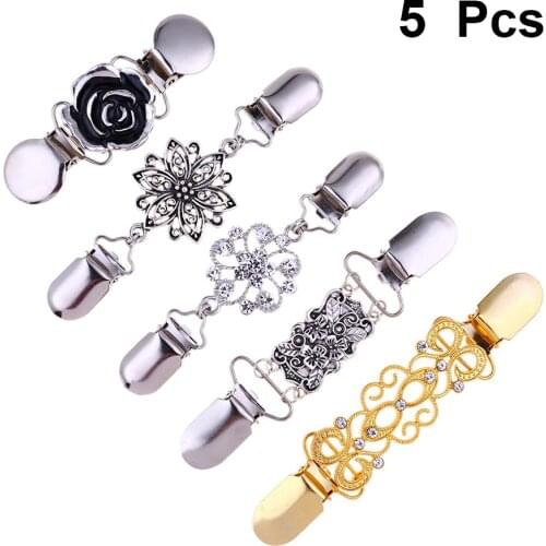 5pcs Sweaters Pegs Brooches Cardigan Link Buckles Collar Clips Alloy Diamond Sweater Clips for Women