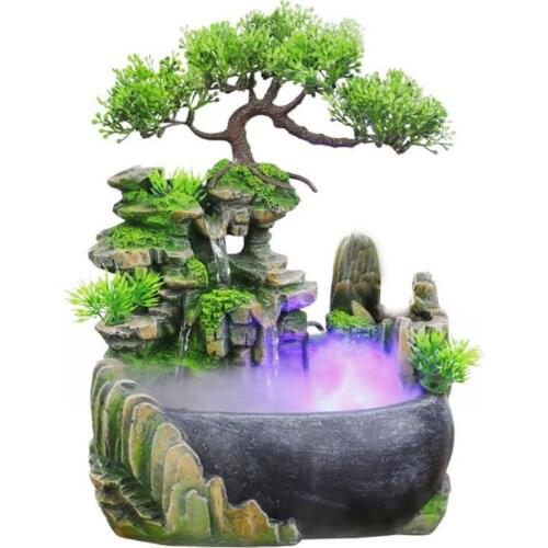Wealth Feng Shui Office Tabletop Ornaments Desktop Flowing Water Waterfall Fountain With Color Changing LED Lights Spray