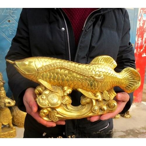 38CM LARGE HUGE HOME PORCH LOBBY EFFICACIOUS PROTECTION EFFICACIOUS MASCOT THRIVING BUSINESS GOLD DRAGON FISH AROWANA FENG SHUI