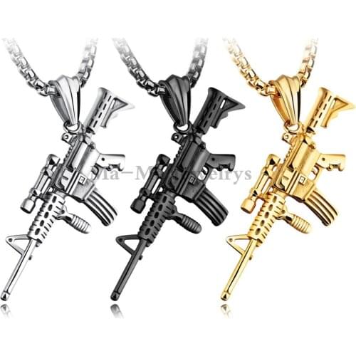 PUBG Playerunknowns Mens Sniper Gun Pendant Chain Gold Black Stainless Steel Necklace Game M416 Gun Pendant Jewelry