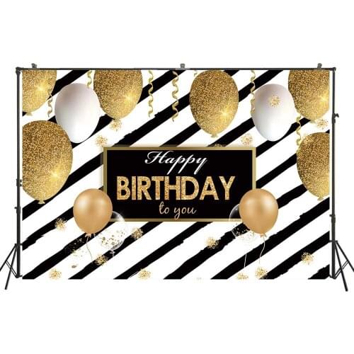 Photography Backdrop Gold Black Sparky Glitter Balloon Birthday Party Banner Desserts Table Photo Backdrop Studio PhotocallW4522