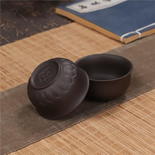 Ceramic Handmade Teacup Purple Clay Lotus Kung Fu Kettle Creative Household Small Tea Bowl Water Mug Office Drinkware Crafts