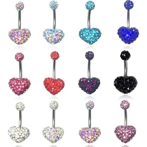Colorful Heart Crystal Belly Button Rings Surgical Steel Belly Bar Navel Piercing Jewelry Hot Summer Women Body Piercing Jewelry
