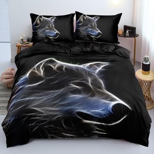 Duvet Cover Sets Wolf King,Queen,Full Digital Printing Quilt Covers Pillowcases 3pcs Bed Linen Bedding Set Black 260x220cm Size