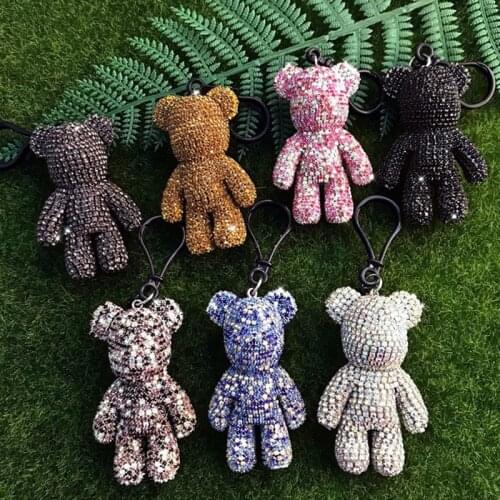 Korea Cartoon Rhinestone Bear Keychain Creative Car Pendant Decoration Key Chains Cute Women Bag Keyring Ornament