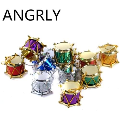 12 pcs/bag 3cm Laser Small drum Christmas Ornament colorful Mini Gift box Christmas Tree pendant New Year ornaments Decorations