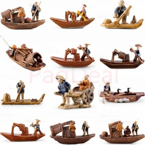 Hotsale Aquarium Fish Tank Boat Fishman Ceramic Figurine Craft Landscape Garden Pot Plant Fairy Chinoiserie Decor Ornament