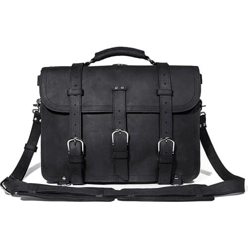 J.M.D 100% Crazy Horse Leather Mens Business Briefcases Dispatch Travel Bag
