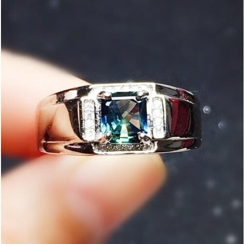 Men ring Natural real sapphire square rings 925 sterling silver 6*6mm 1.2ct gemstone Per jewelry Fine jewelry X215913
