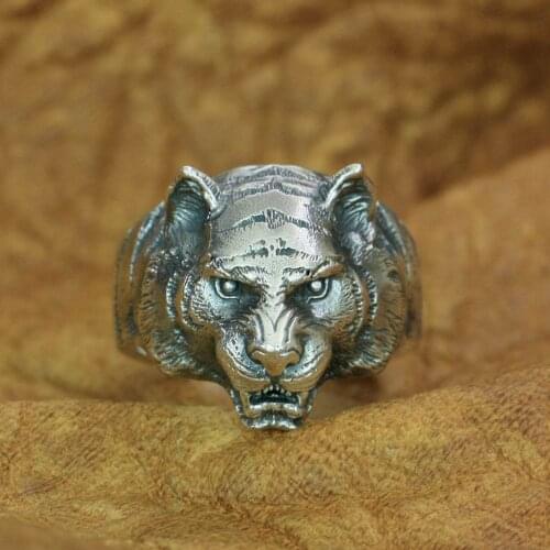 Mens Biker Rock Punk Ring 925 Sterling Silver Tiger Ring TA205 US Size 7~15