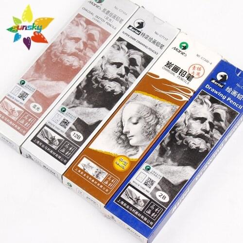 Maries Sketch pen for art students 2H/HB/B/2B/2B/4B/5B/6B/7B/8B/9B/14B 12PCS Soft/Medium/Hard professional art supplies