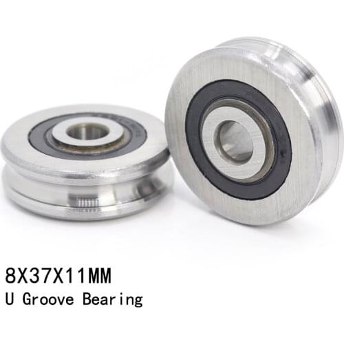 Outer Ring With U-groove Bearing 8*37*11 mm 2PCS Wire Cable Pulley Bearing Walking Heavy Pulley Crane U Groove Wheel Bearings