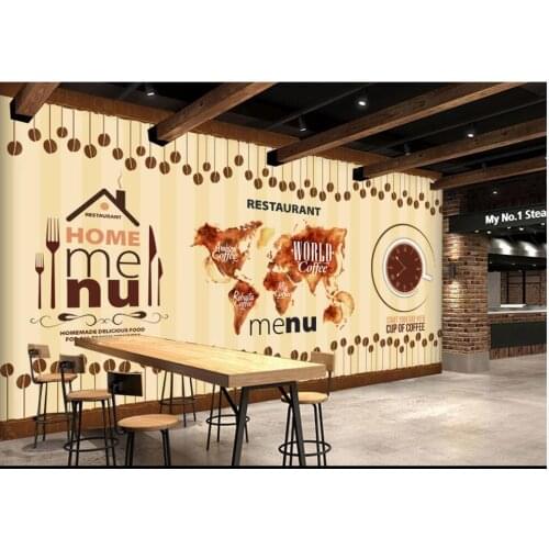 Custom mural 3d wallpaper mural on the wall World Map Clock Cafe Restaurant home decor photo wallpaper in the living room