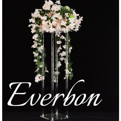 New style Flower Vase Gold Column Stand Acrylic Crystal Road Lead Wedding Centerpiece Flower Rack For Event Party Decoration