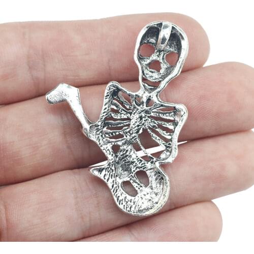 3 Pieces 34*46mm Antique Silver Color Music Skeleton Wicca Charms Keychain Pendant For DIY Jewelry Making