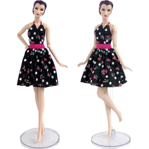 Countryside Black Floral Polka Dress For Barbie Clothes For Barbie Accessories Vestidoes Outfits 1/6 BJD Kid Doll House DIY Toy