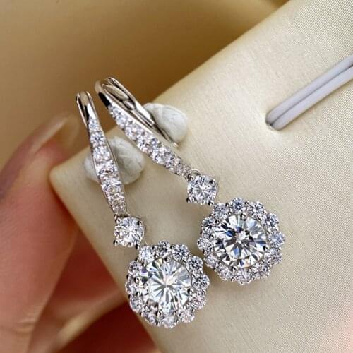 OEKDFN 925 Sterling Silver Earrings Created Moissanite Diamonds Gemstone Wedding Enagement Flower Dangle Earrings Fine Jewelry