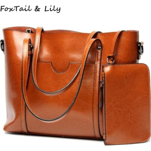 FoxTail & Lily Famous Designer Genuine Leather Tote Handbags Women Shoulder Bag Large Capacity Simple Practical Shopping Bags