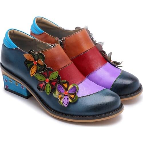 Vintage Flat Shoes Women 2018 GenuineLeather Bohemian Jacquard Patchwork Zipper Flats Retro Casual Ladies Shoes Woman