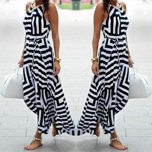 Vintage Striped Print Long Dress Summer A-line Split Short Sleeve Spring Elegant Retro Maxi Boho Dress Office Lady Vestidos