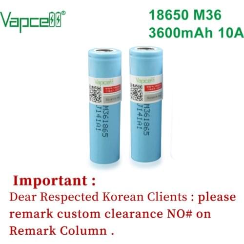 Vapcell 100% original rechargeable li-ion 18650 battery 3600mAh 10A M36 flat / button top for Flashlight/power tools batteries