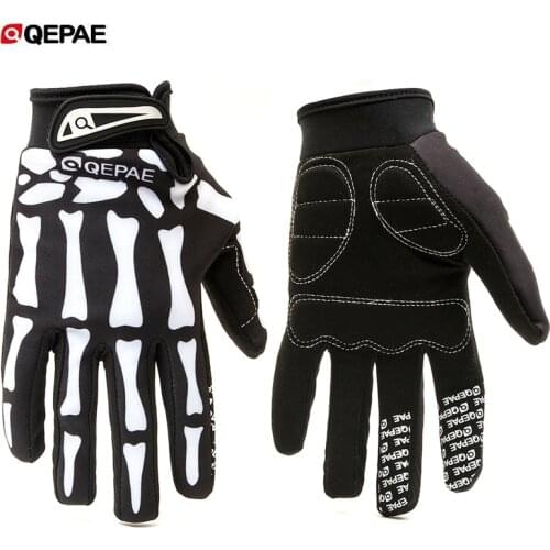 Qeqae Skeleton Pattern Unisex Full Finger Bicycle Cycling Motorcycle Motorbike Racing Riding Gloves Bike Glove for Women and Men