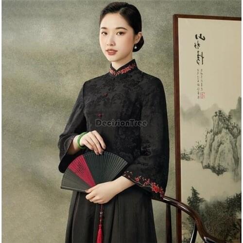 2021 female tang suit women chinese tops cheongsam vintage cheongsams traditional loose hanfu china clothing chiffon shirts