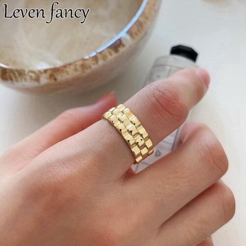 925 Sterling Silver Ring Classic Strap Gear Ring Adjustable Wide 18k Gold Ring For Women Elegant Fine Jewelry Silver Europe Wild