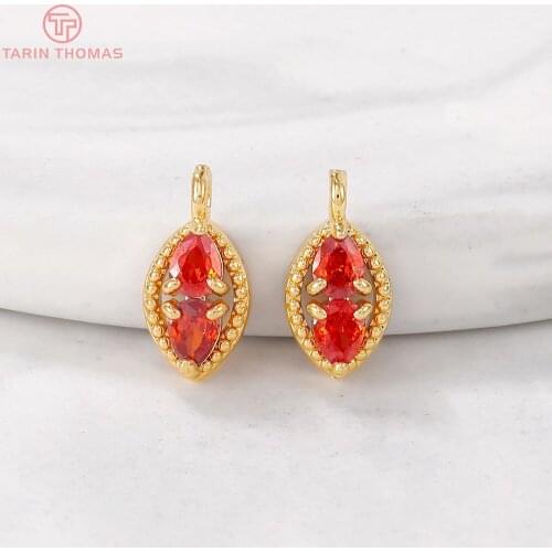 4PCS 6x13MM 24K Gold Color Plated Brass with Zircon Eye Charms Pendant Connector High Quality Jewelry Accessories