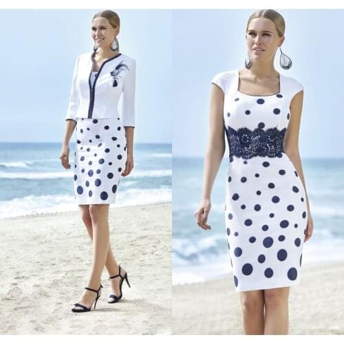 2020 Mother of the Bride Dresses with Long Sleeve Jacket Dot Stain Evening Gowns Custom Made Knee-Length Wedding Guest Dress