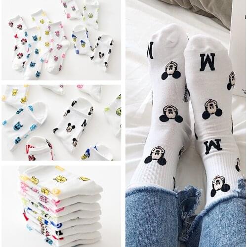 3 Pairs Disney Cartoon Socks Cute Mickey Minnie Daisy Donald Winnie Piglet Print White Funny Harajuku Fashion Kawaii Girl Sock