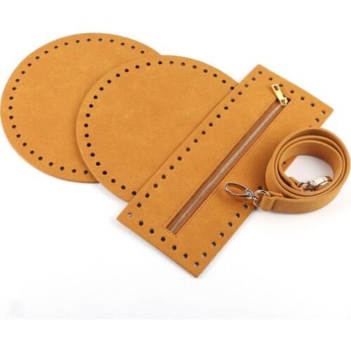 4Pce/Set Bag Bottom Shaper Base Round Faux Leather Purse Inserts Strap Zipper for DIY Sewing Crochet Shoulder Handbag