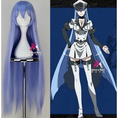 Akame Ga KILL! Esdeath Long Straight Cosplay Wigs High Quality Heat Resistant Synthetic Fake Hair Blue Anime Party+wig cap