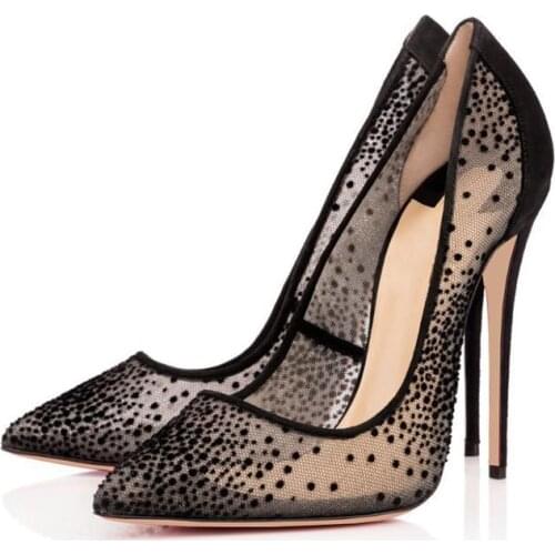 Summer Pumps High Heels Sandal Women Pointed Toe Mesh Thin Heel Pumps Slip-on Polka Dot Single Shoes Fashion Brand Women Shoes