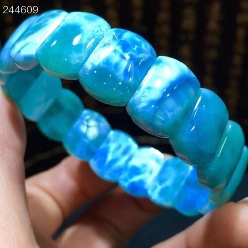 Natural Blue Larimar Gemstone Rectangle Beads Bracelet Bangle 14.8x10.8x4.7mm Water Pattern Larimar Women Men Genuine AAAAAA